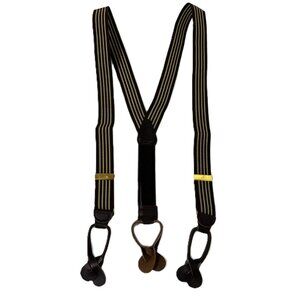 Phoenix Vintage 80’s Brown Cream Stripe Button Down  Suspenders NOS  NWT